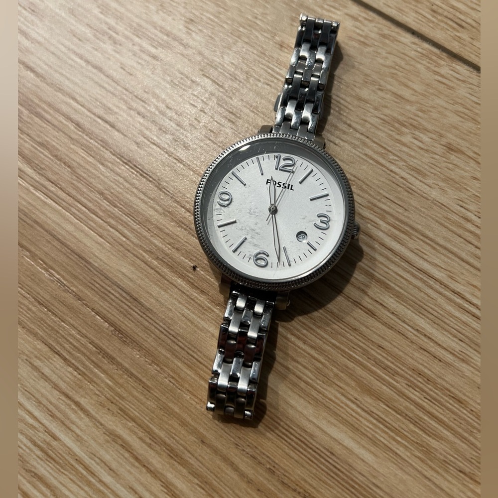 Fossil Women's Silver Stainless Steel Bracelet Watch - White Dial